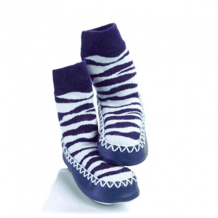 KIKKO Mocc Ons mokasínové ponožky Zebra modré vel.12-18 měsíců
