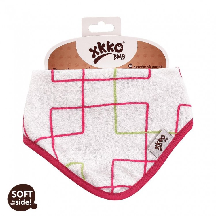 KIKKO Bambusový dětský slintáček/šátek Magenta Squares