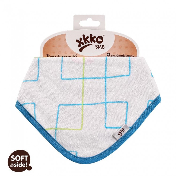 KIKKO Bambusový dětský slintáček/šátek Cyan Squares