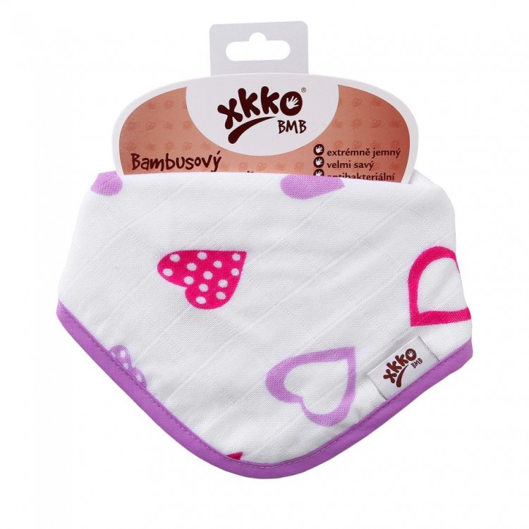 KIKKO Bambusový dětský slintáček/šátek Lilac Hearts
