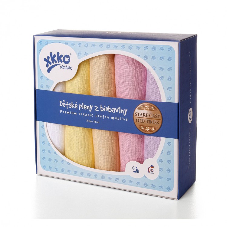 KIKKO Biobavlněné dětské pleny Staré časy 70x70 Pastels pro holky 5 ks