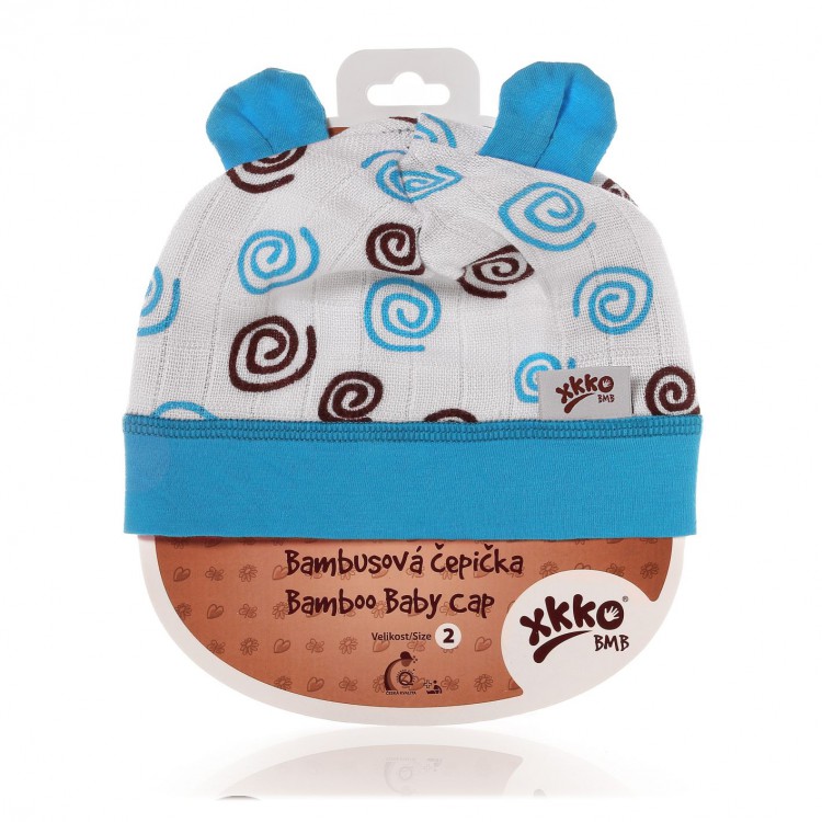 KIKKO Dětská bambusová čepička Cyan spirals