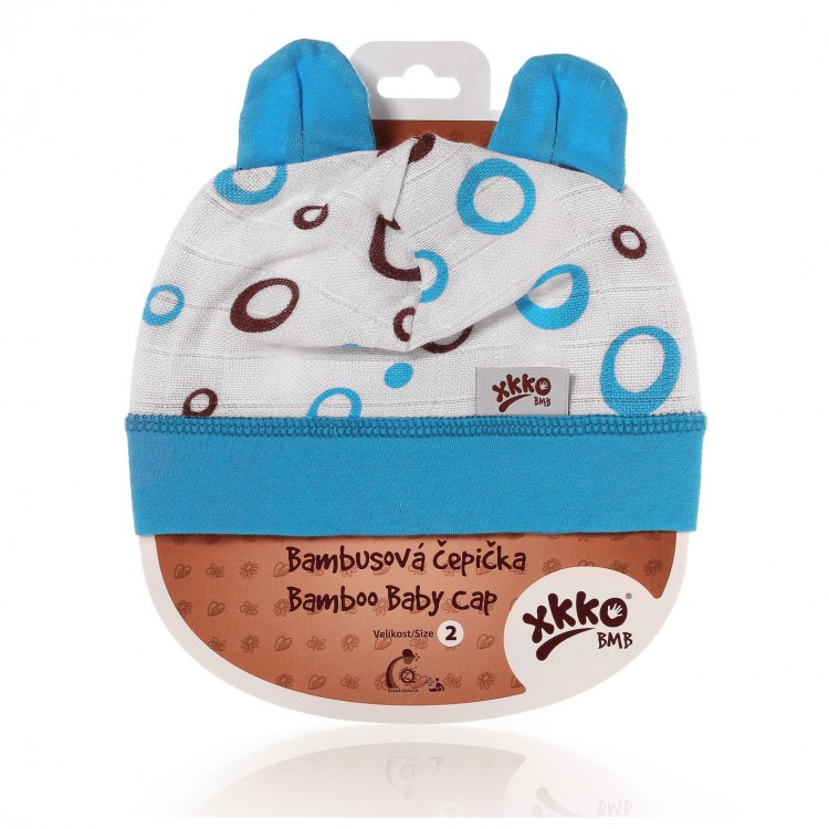 KIKKO Dětská bambusová čepička Cyan bubbles