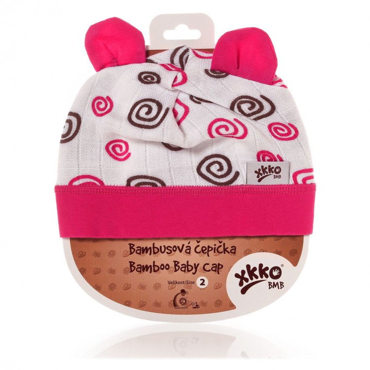 KIKKO Dětská bambusová čepička Magenta spirals