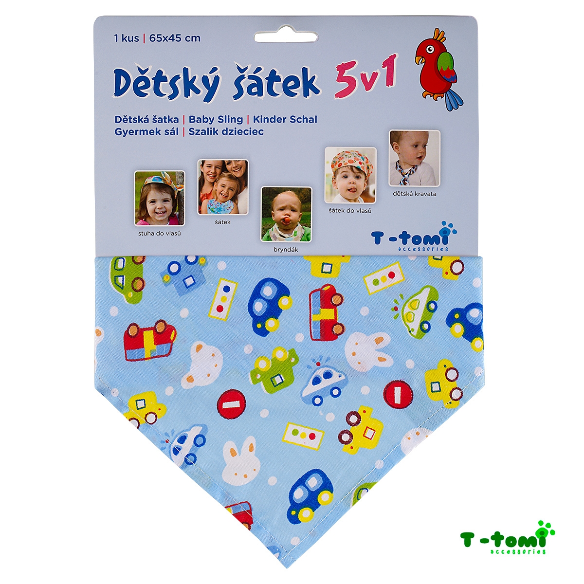 T-TOMI Dětský šátek 5v1, auta