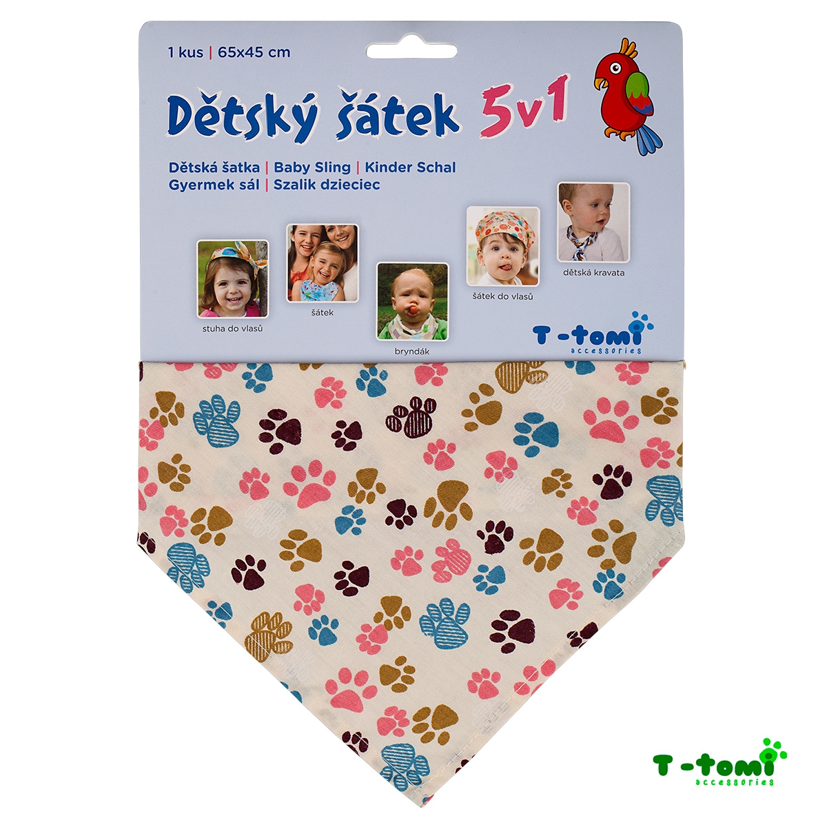 T-TOMI Dětský šátek 5v1, tlapky