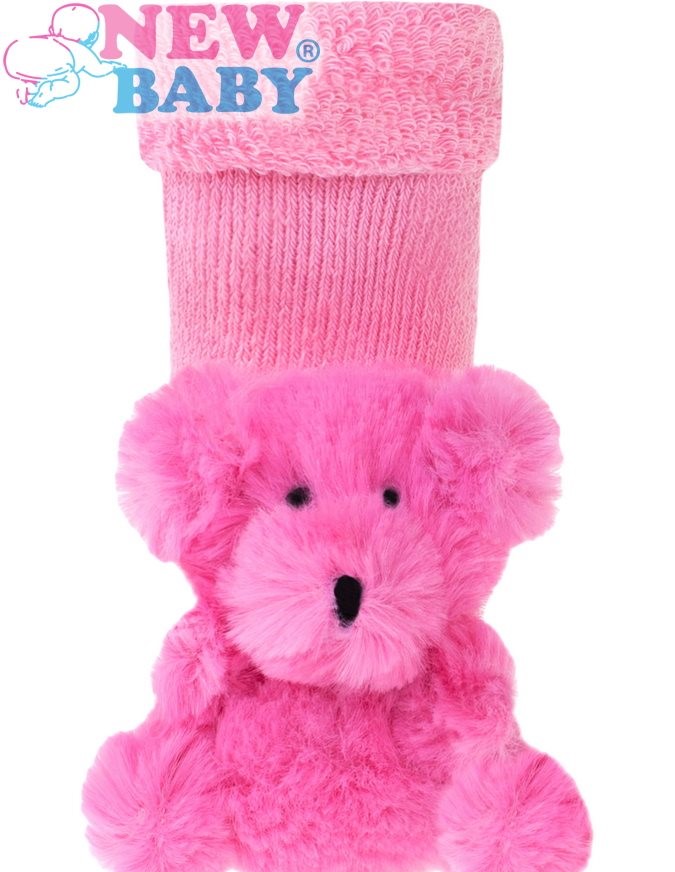 NEW BABY Kojenecké froté ponožky s chrastítkem Fuchsiové vel.62