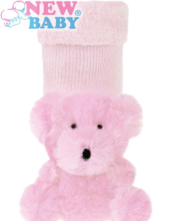 NEW BABY Kojenecké froté ponožky s chrastítkem Růžové vel.62